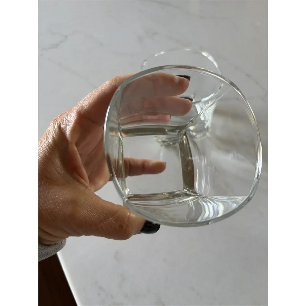 2 Modern Square Base Whiskey Glasses Heavy Bottom Rocks Tumblers- Not Same! Read